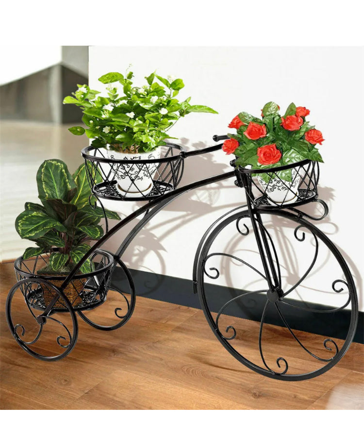 Brand new-free post 3 Pot Rugged Plant Stand Tricycle Flower Cart Holder Garden Pool Area Decoration