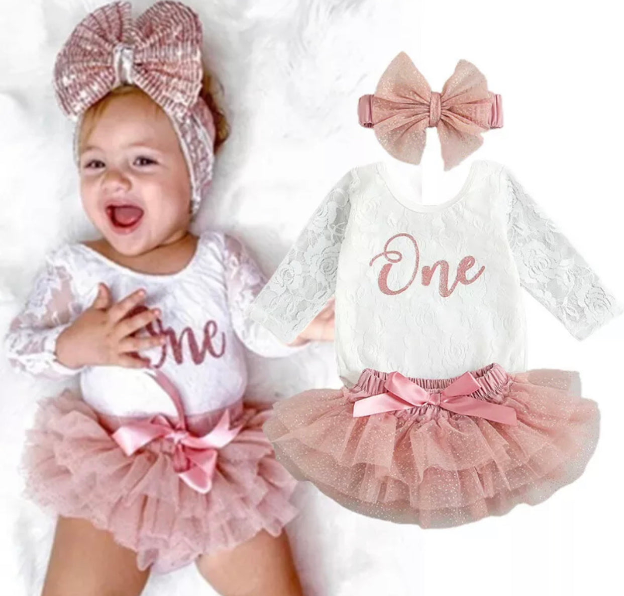 Brand new- free post Infant Baby Girl 1st Birthday Outfit Lace Romper Bodysuit Cake Smash Tutu Skirts