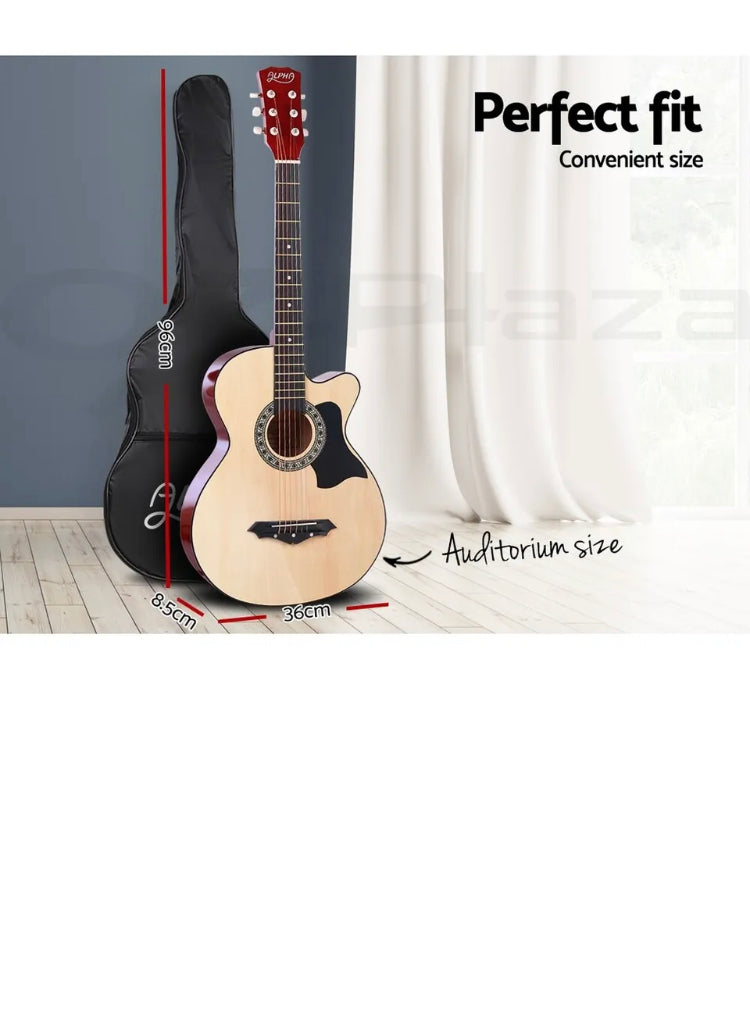 Brand new- free post Alpha 38” Inch Full-Size Acoustic Guitar Wooden Folk Classical Cutaway Steel