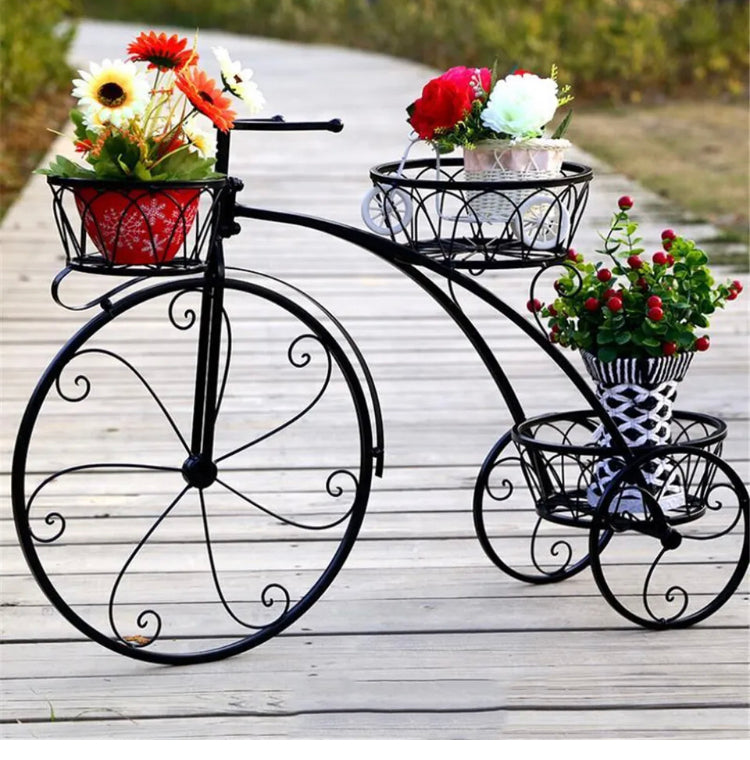 Brand new-free post 3 Pot Rugged Plant Stand Tricycle Flower Cart Holder Garden Pool Area Decoration