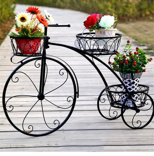 Brand new-free post 3 Pot Rugged Plant Stand Tricycle Flower Cart Holder Garden Pool Area Decoration