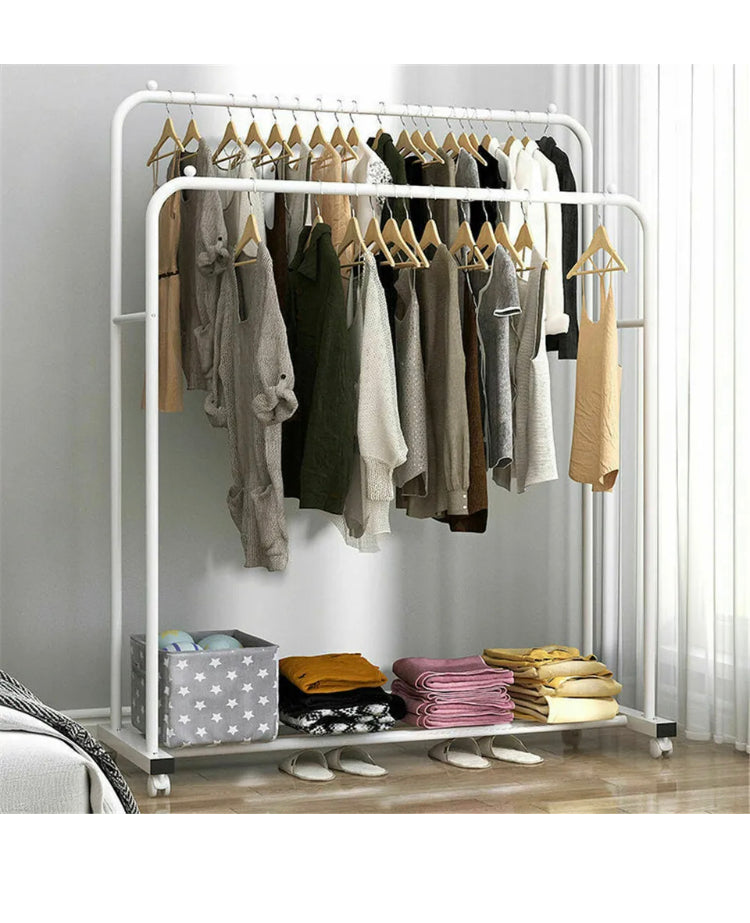 Brand new-free post Super Strong Metal Clothing Garment Rack Cloth Hanger Rack Stand w Wheel＆Storage