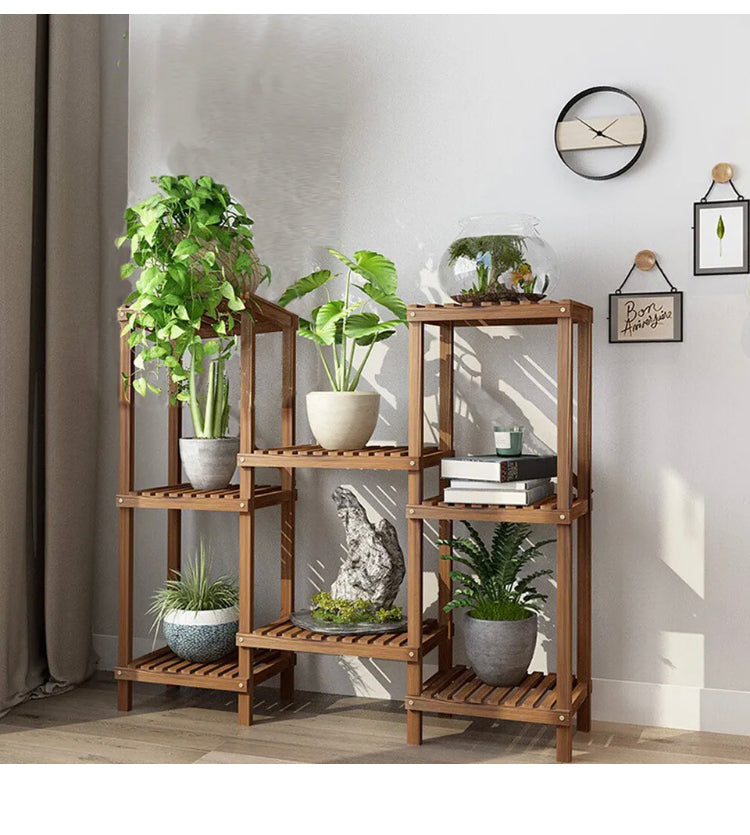 Brand new- free post 8Pot Multi-tier Plant Stand Wood Flower Shelf Living Room Lobby Art Crat Display