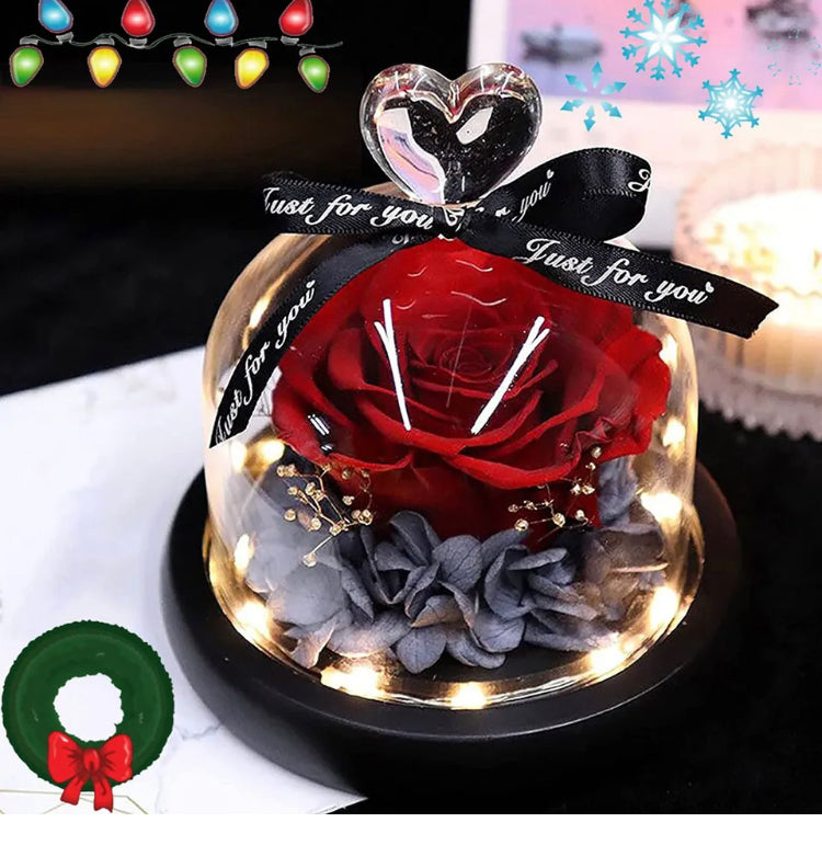 Brand new- free post Rose in Glass Dome Eternal Forever Flower LED Night Light Valentine' Day Gift AU