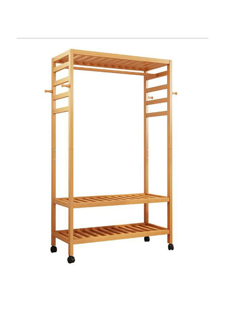 Brand new- free post Bamboo Clothes Rack Garment Storage Closet Organizer Hanging Rail Shelf On-Wheel