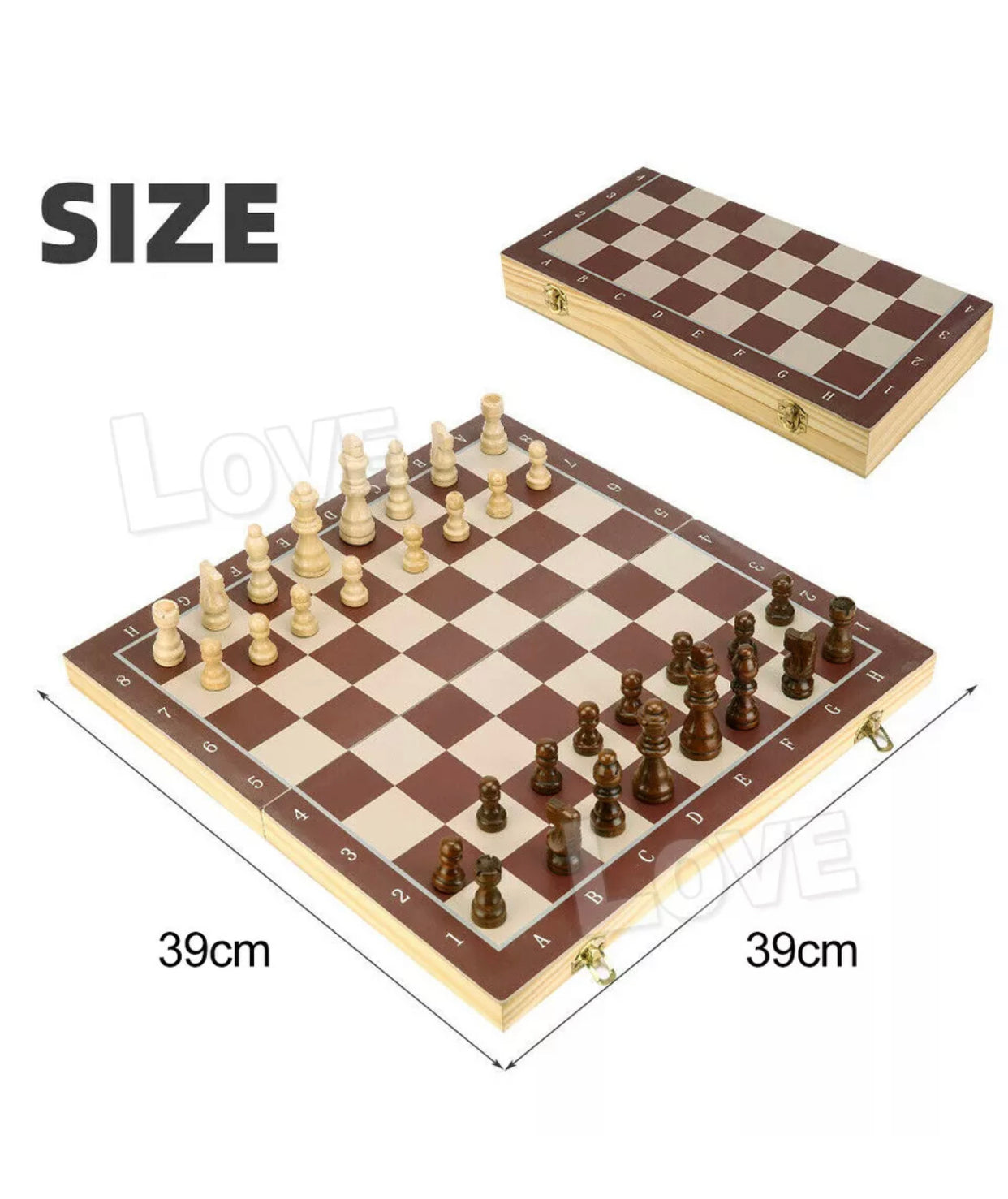 Brand new- free post 39CM Large Magnetic Chess Wooden Set Folding Chessboard Pieces Wood Board Game