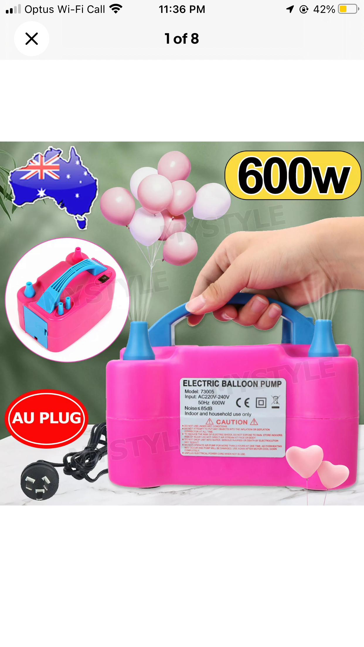 Brand new-free post 600W Power 2 Nozzle Portable Ballon Inflator  Electric Balloon Pump AU Plug Gift