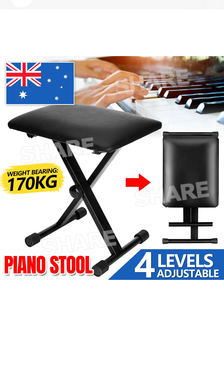 Brand new-Portable Adjustable 4 Way Portable Piano Stool Adjustable Folding Keyboard Seat Bench Chair Black