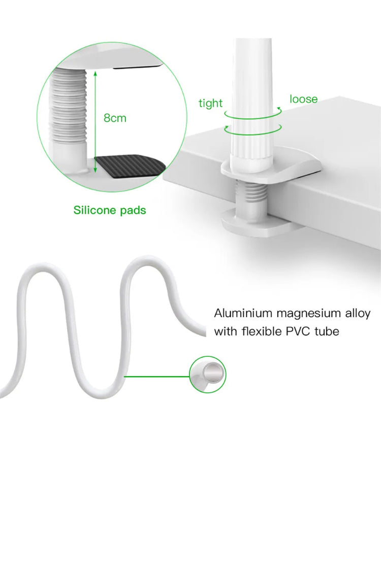 U STOCK!FAST SHIPPING! Features No Tools Required needed and easy to install. Simple & Generous appearance, all-purpose designed. Solid quality made ABS+PVC+Silicone, long 360°Rotation Tablet Stand Holder Lazy Bed Desk Mount for iPad Air iPhone Samsung