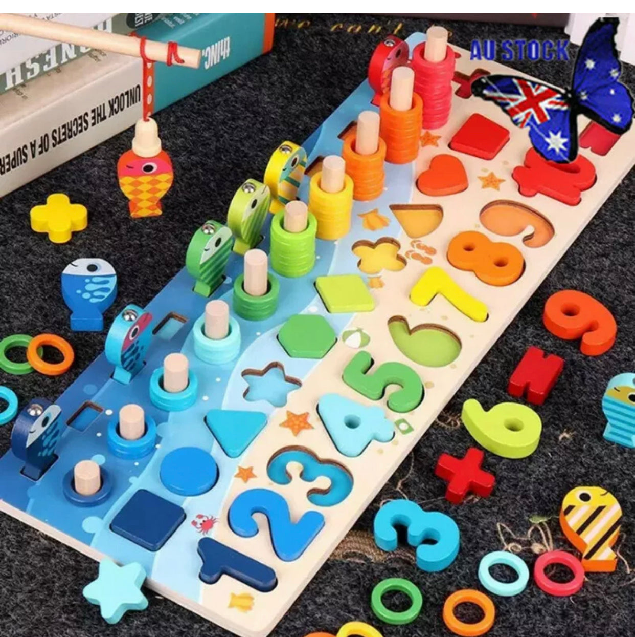 Brand new- free shipping Kids Educational Wooden Toys Baby Puzzle Fishing Toys Montessori Game Math Board