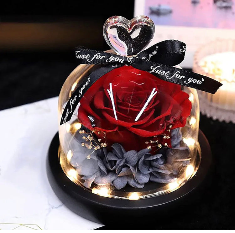 Brand new- free post Rose in Glass Dome Eternal Forever Flower LED Night Light Valentine' Day Gift AU