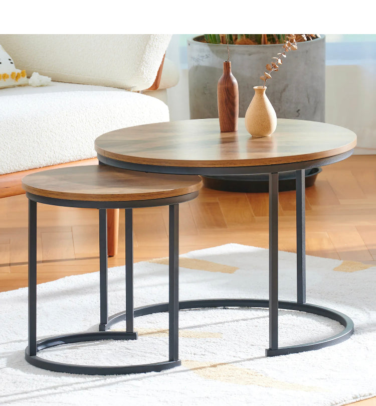 Brand new-free post Nested Coffee Table Set 2 in 1 Round End Tables Bedside Furniture Wood Top 60cm