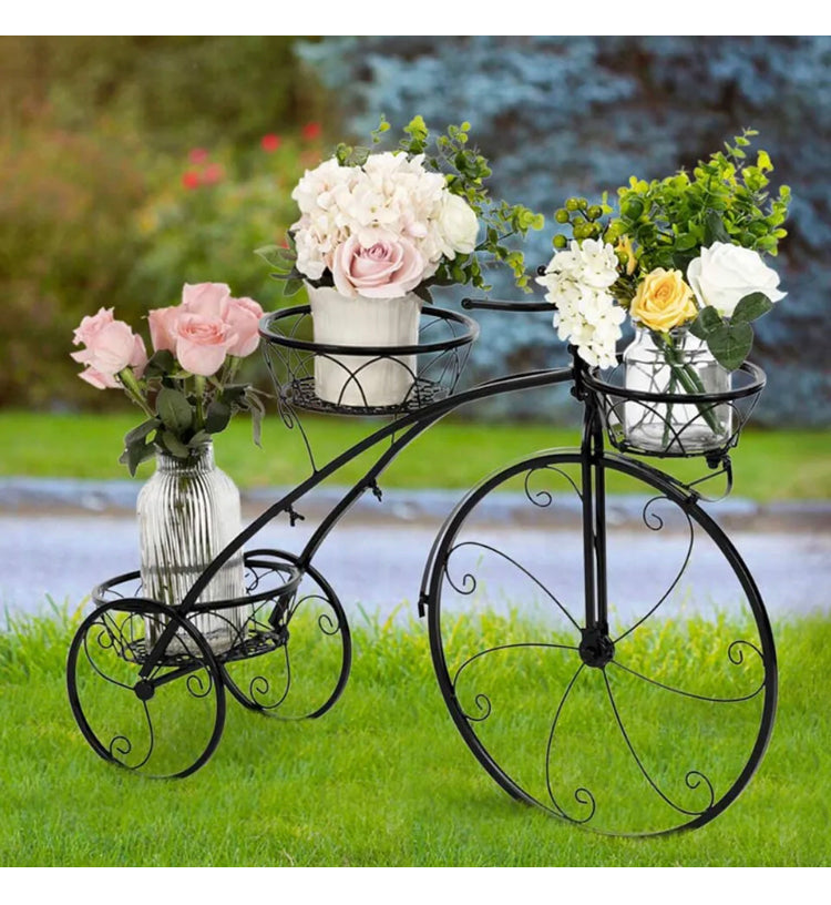 Brand new-free post 3 Pot Rugged Plant Stand Tricycle Flower Cart Holder Garden Pool Area Decoration