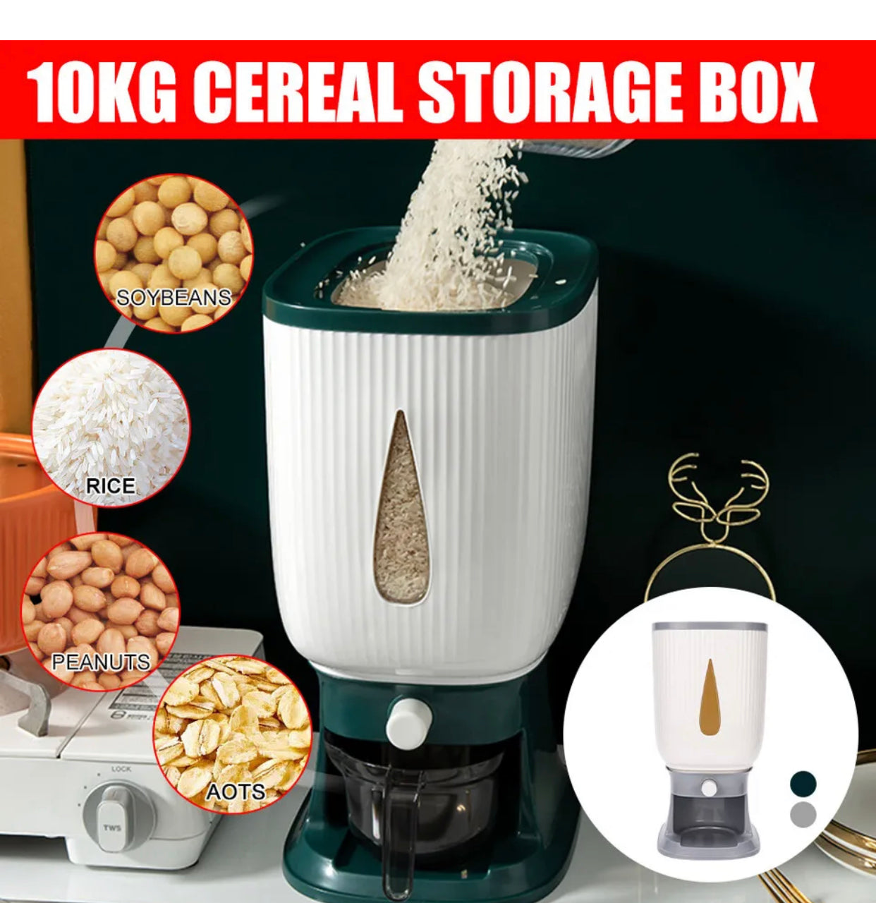 Brand new- free shipping Cereal Rice Dispenser Dry Food Storages Container Dispense Machine 10KG Capacity