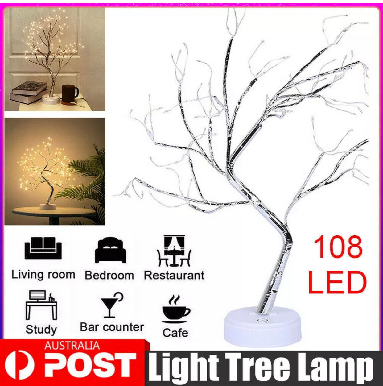 Brand new-free shipping 108 LED USB Tree Night Light Fairy Wire Desk Table Room Lamp Party Decor SALE AU