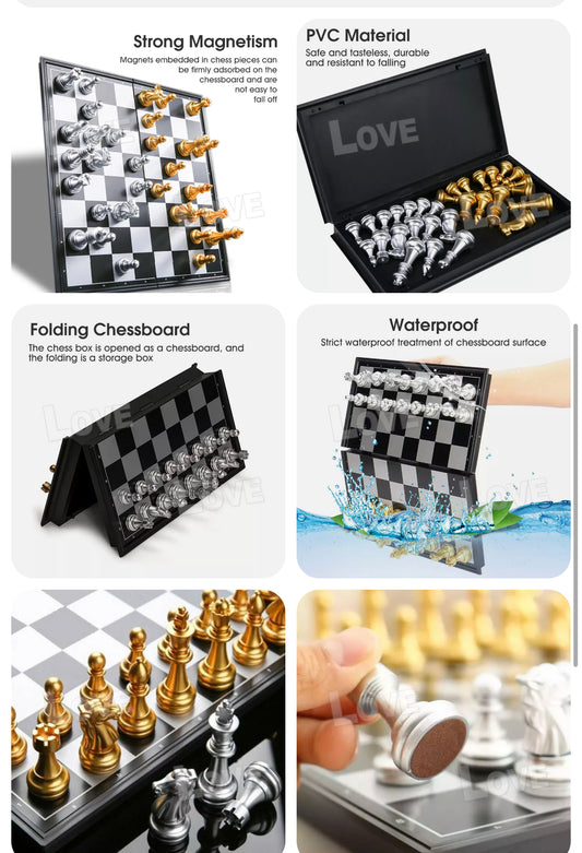 Brand new- free post Foldable Magnetic Silver Gold Chess Box Set/Educational Board Contemporary Tool