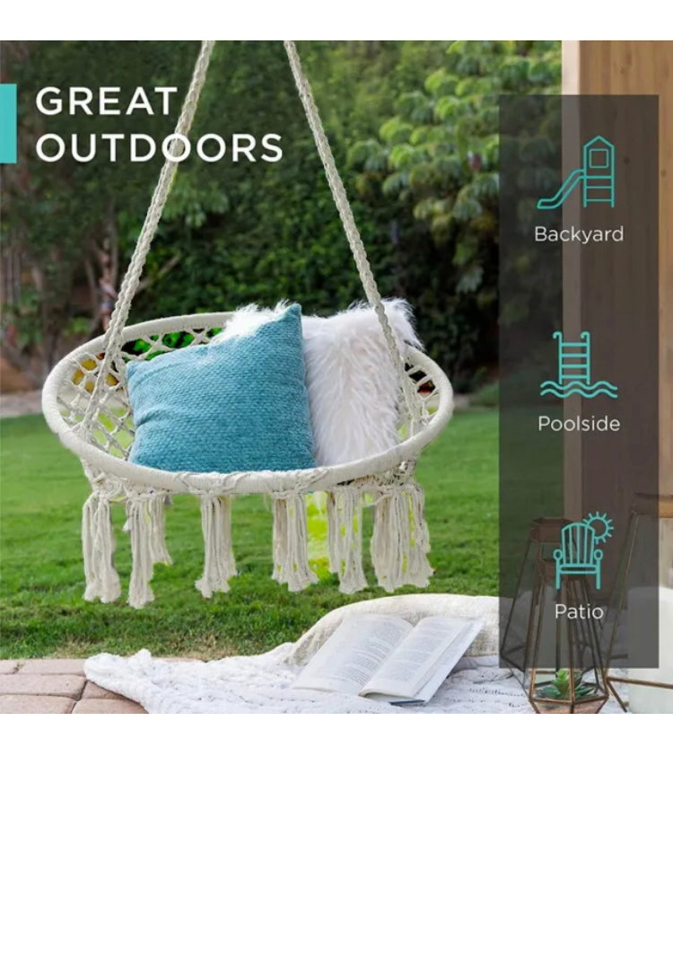 Brand new- free post 124CM Deluxe Hammock Chair Macrame Cotton Swing Bed Relax Outdoor Hanging Indoor