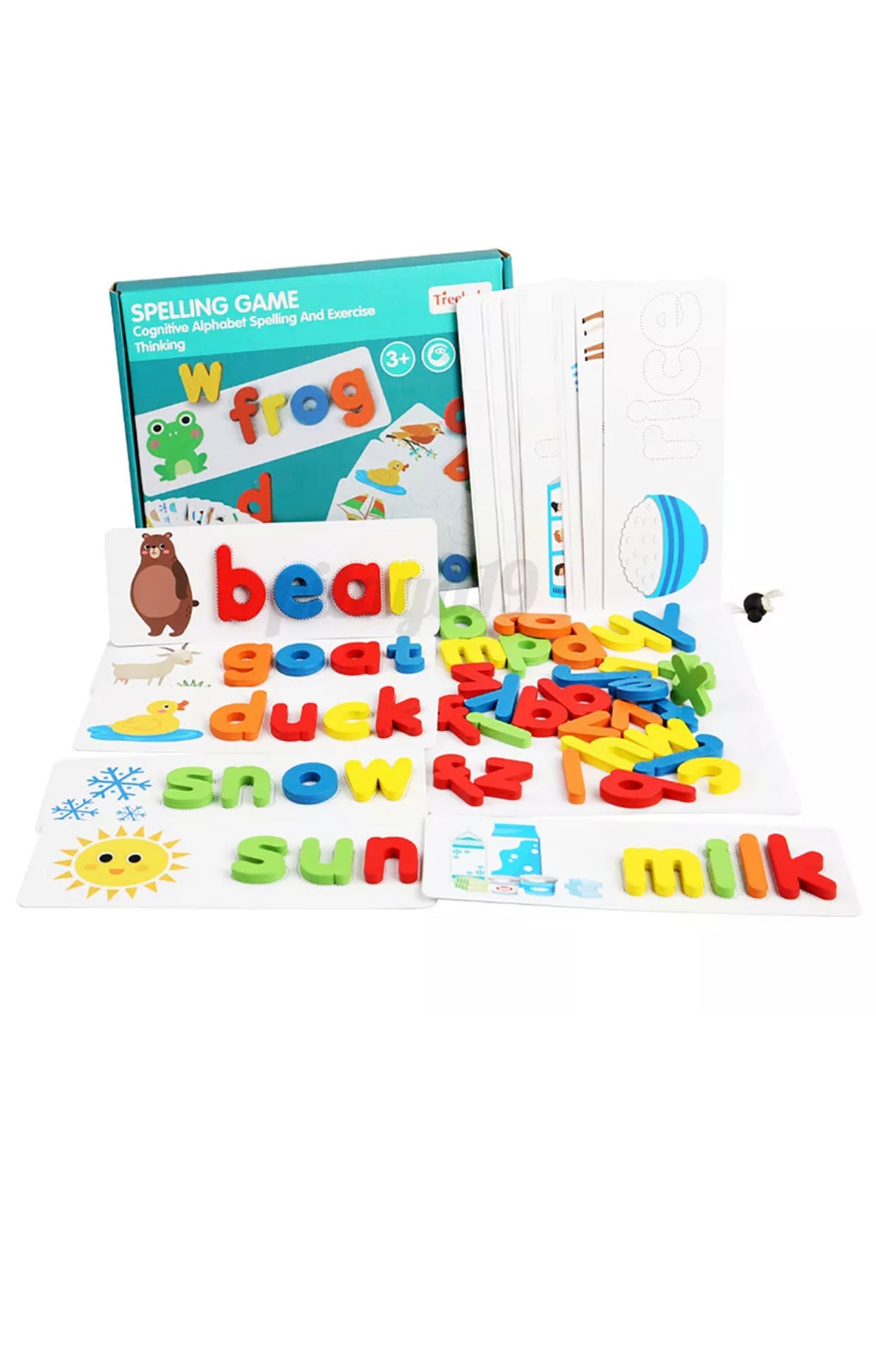 Brand new- free post 52X Wooden Alphabet Letter Learning Cards Word Spelling Practice Game Toys Gifts