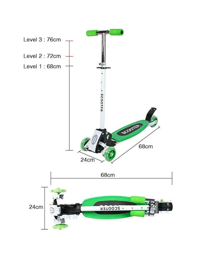 Brand new -free post Scoot Kids Folding 3 Flashing Wheels Kick Push Scooter Kickboard T-Bar