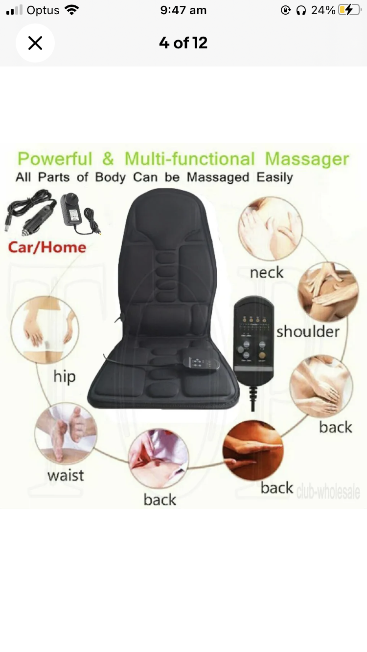 Brand new- free post 8 Modes Full Body Massager Back Seat Cushion Shiatsu Chair Massage Pad Heat Mat