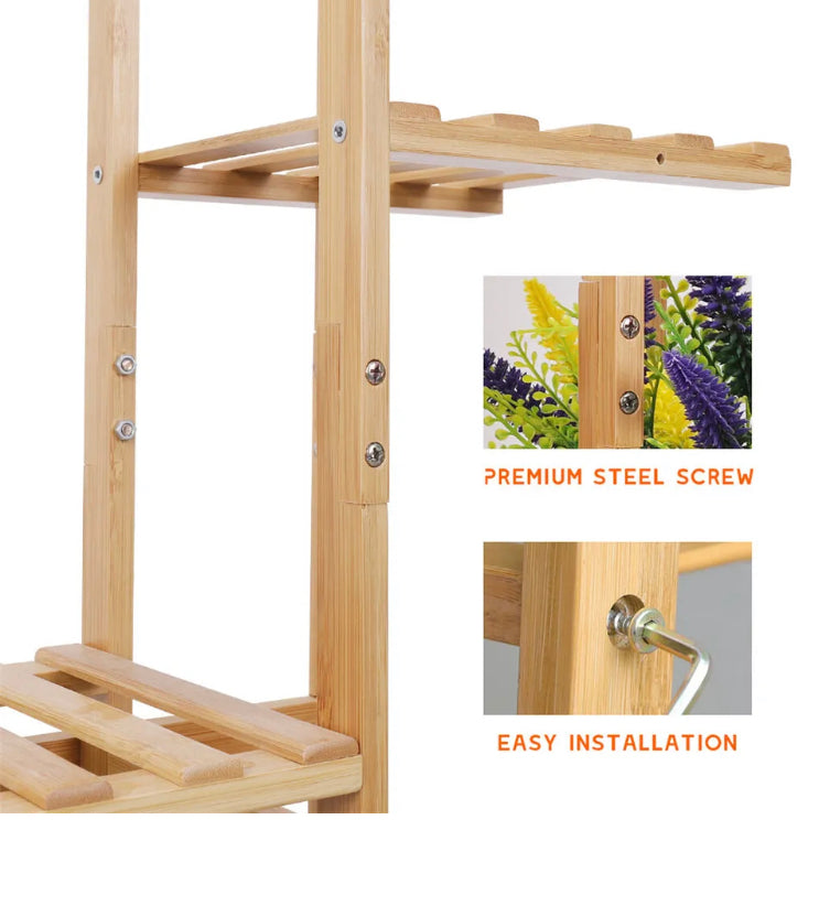 Brand new- free post Premium Bamboo Tall Plant Stand Corner Flower Holder Display Shelf IndoorOutdoor