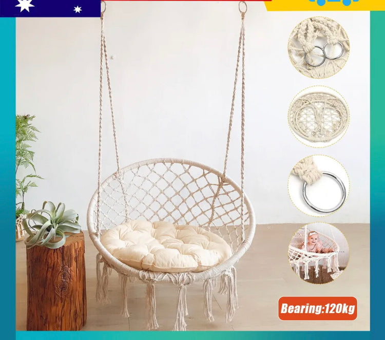 Brand new- free post 124CM Deluxe Hammock Chair Macrame Cotton Swing Bed Relax Outdoor Hanging Indoor