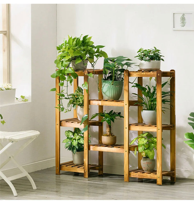 Brand new- free post 8Pot Multi-tier Plant Stand Wood Flower Shelf Living Room Lobby Art Crat Display