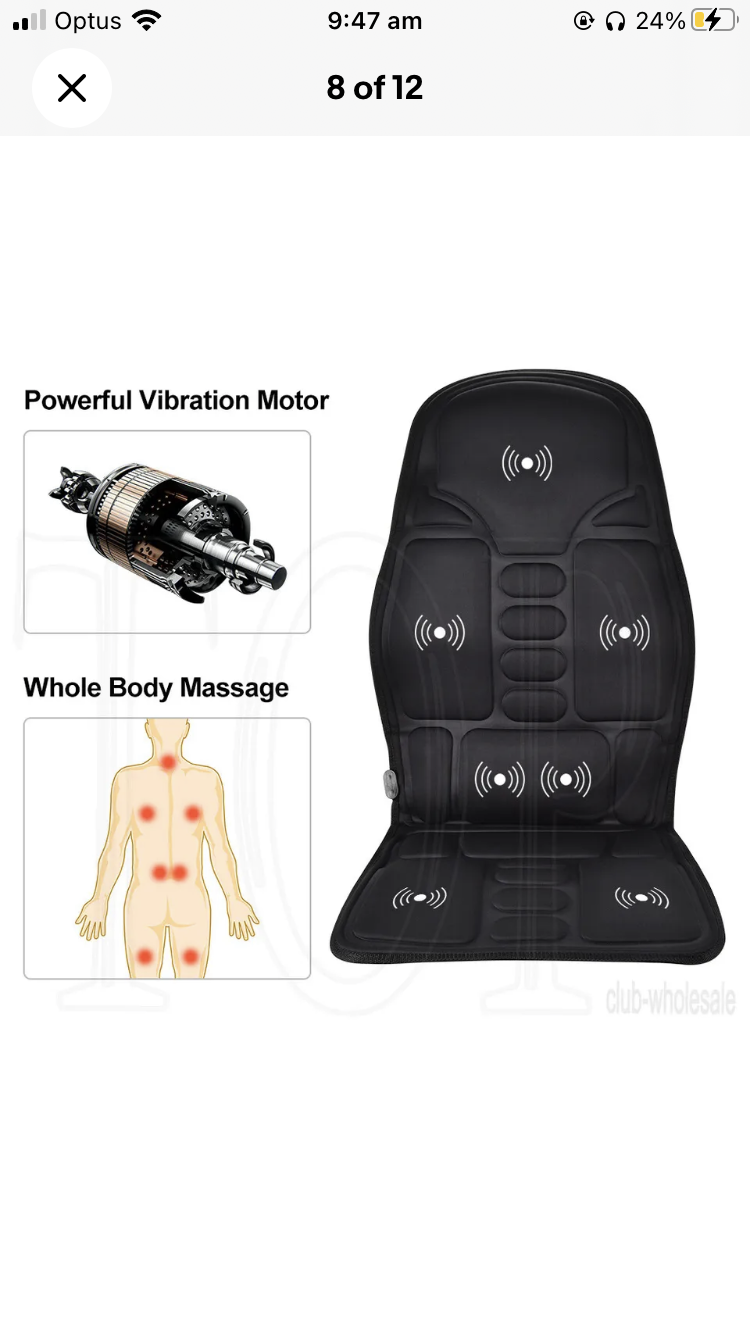 Brand new- free post 8 Modes Full Body Massager Back Seat Cushion Shiatsu Chair Massage Pad Heat Mat