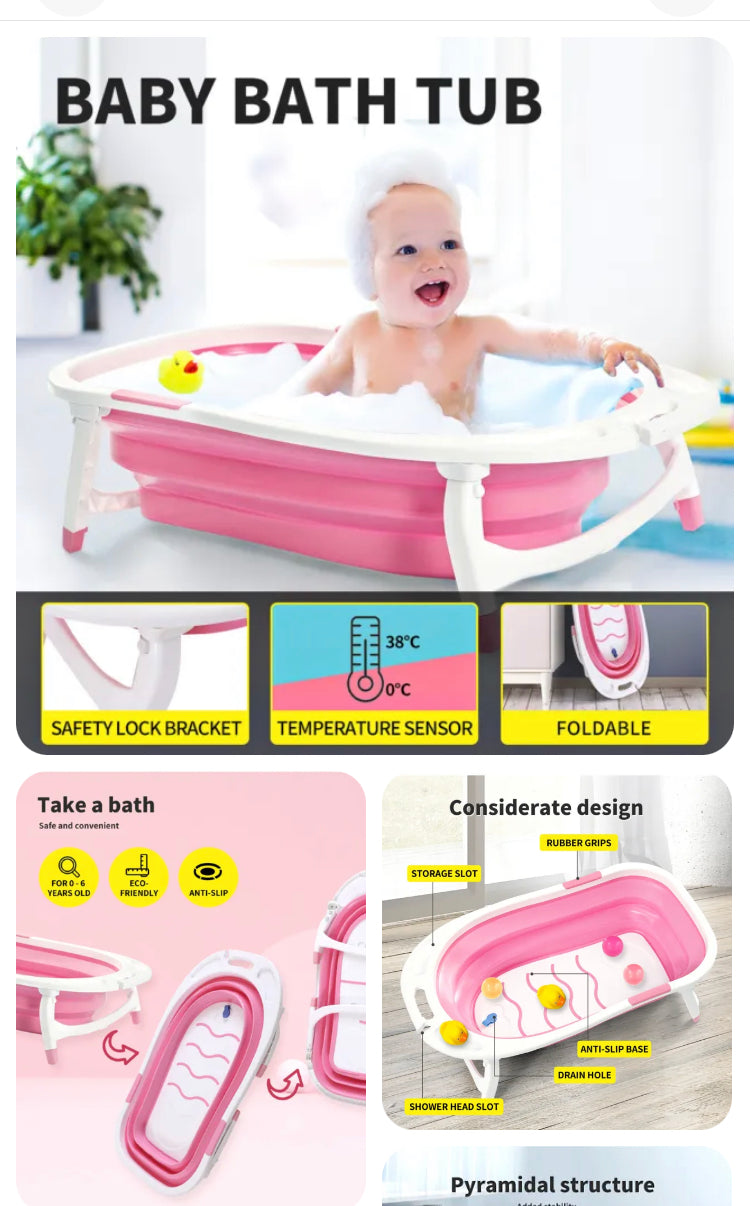 Brand new- free post Baby Bath Tub Infant Toddlers Foldable Bathtub Folding Safety Bathing Shower