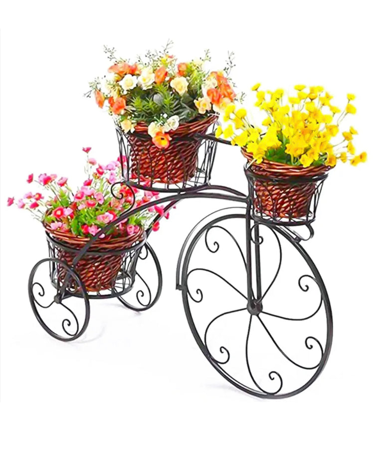 Brand new-free post 3 Pot Rugged Plant Stand Tricycle Flower Cart Holder Garden Pool Area Decoration