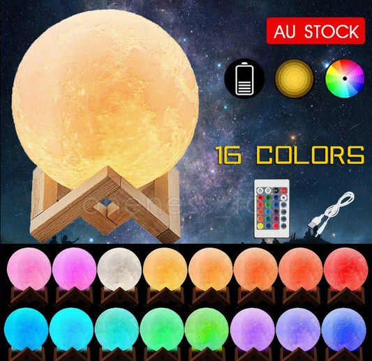 Dimmable 3D Lunar Moon Lamp Moonlight LED Night Light Touch Pat Remote 8-20cm