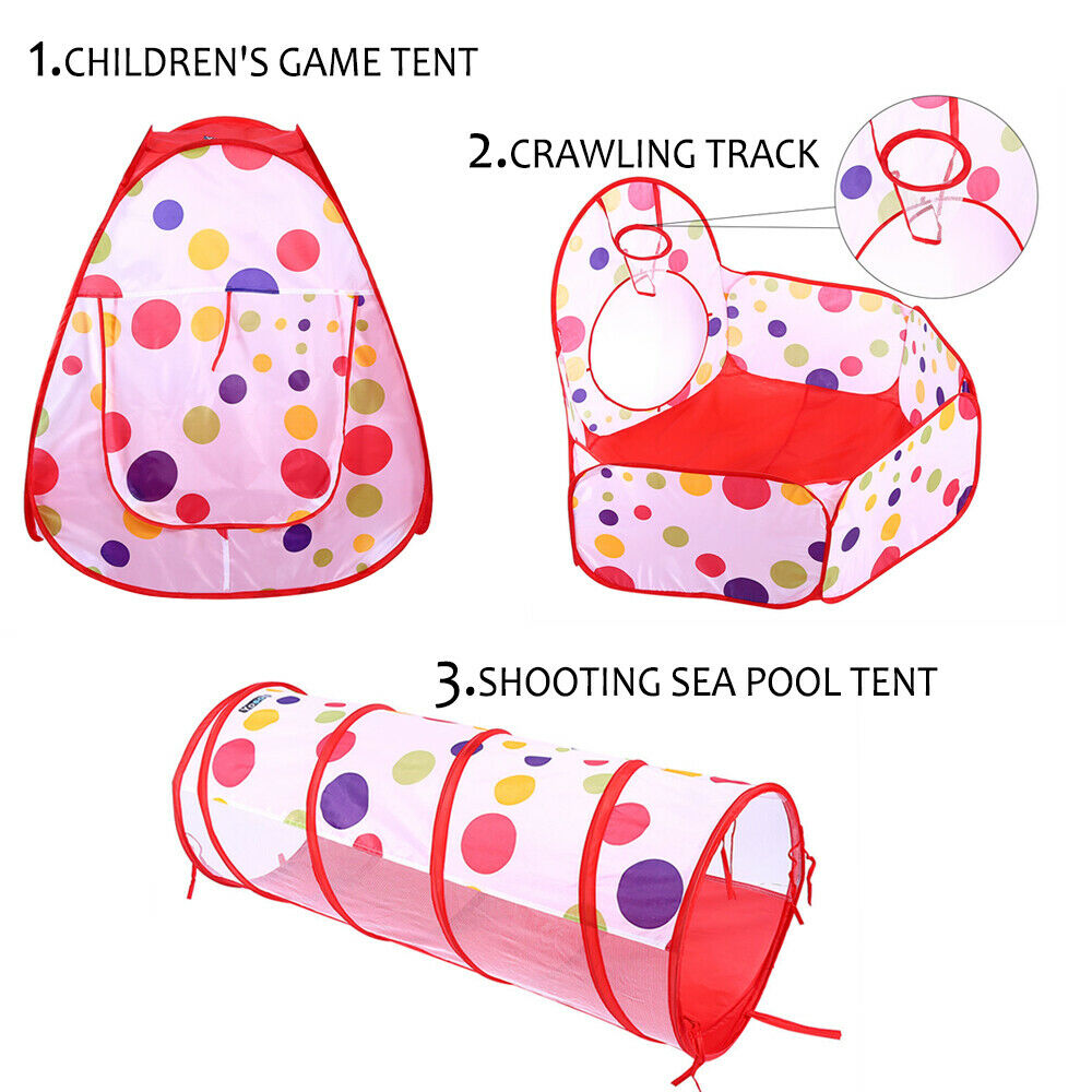 Foldable Kids Play Pit Tunnel Ball Pool Pop Up Tent Playhouse Outdoor 3 in 1 Set