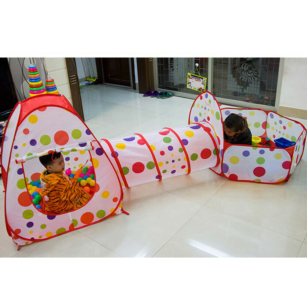 Foldable Kids Play Pit Tunnel Ball Pool Pop Up Tent Playhouse Outdoor 3 in 1 Set