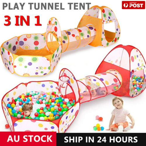 Foldable Kids Play Pit Tunnel Ball Pool Pop Up Tent Playhouse Outdoor 3 in 1 Set