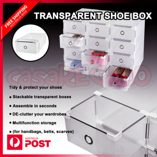 20pcs Clear Shoe Boxes Stackable Storage Drawer Foldable Shoe Case Home Wardrobe