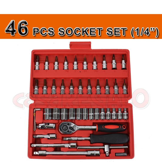 46PCS Smart Socket Wrench Set CRV 1/4" Drive Metric Flexiable Extension Bar 0606
