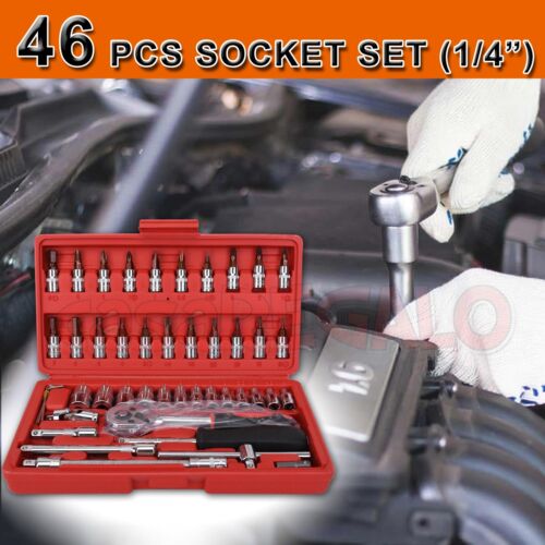 46PCS Smart Socket Wrench Set CRV 1/4" Drive Metric Flexiable Extension Bar 0606