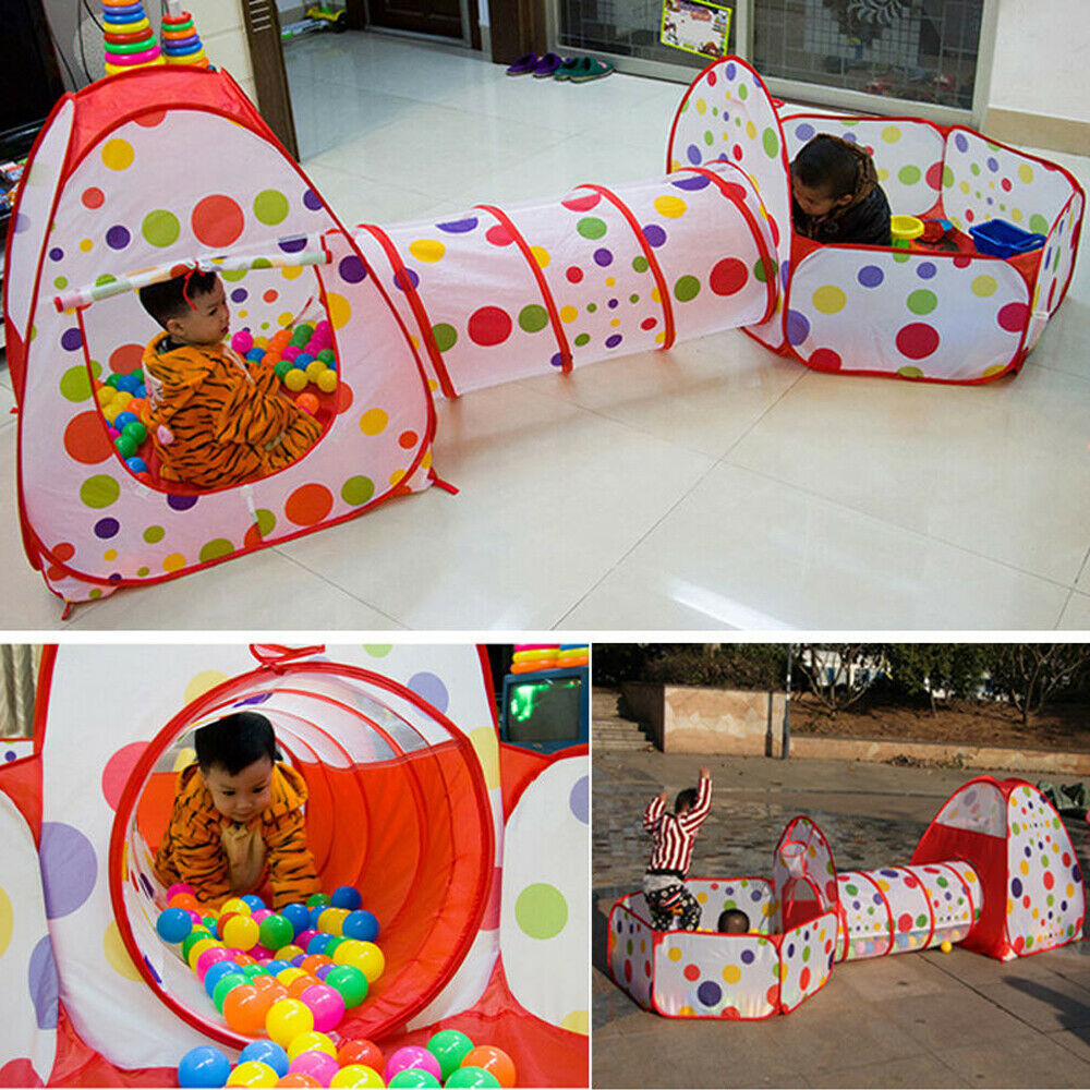 Foldable Kids Play Pit Tunnel Ball Pool Pop Up Tent Playhouse Outdoor 3 in 1 Set